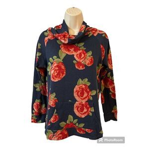Runway Ready Couture Cowl Neck Long Sleeve Knit Floral- Small